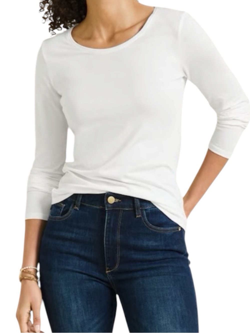 Paraphrase White Soft Pima Cotton Shirt Scoop Neck Elbow Sleeves Women’s Medium